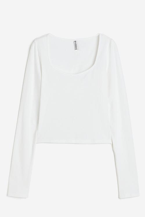 Long-sleeved jersey top - white