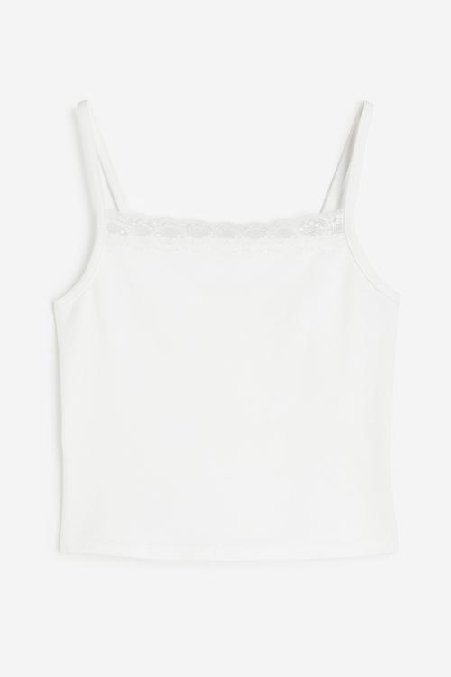 Lace-trimmed strappy top - white