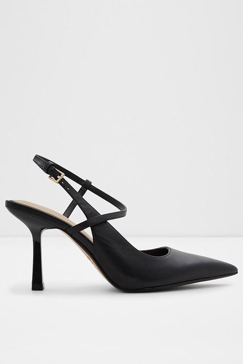 Brunette leather court heel - black
