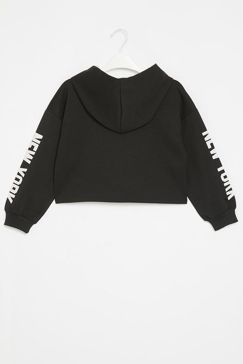 Hooded cropped sweat top - black/new york