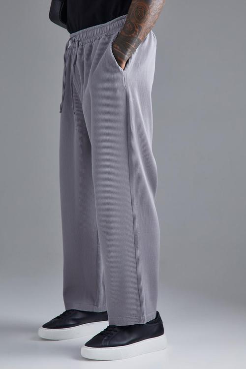 Elastic waist relaxed fit cropped pleated trouser - charcoal