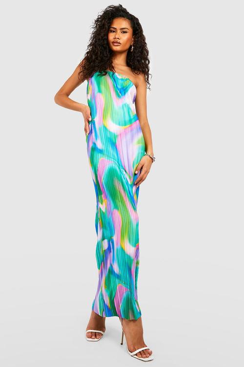 Abstract plisse bandeau maxi dress - green