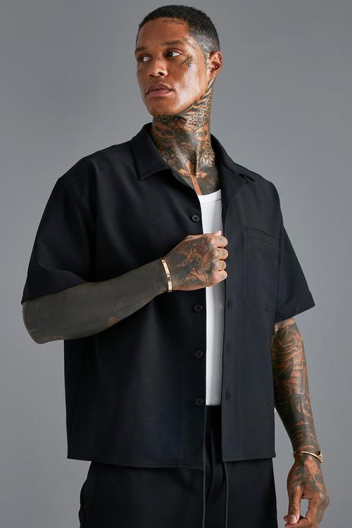 Technical stretch boxy shirt - black
