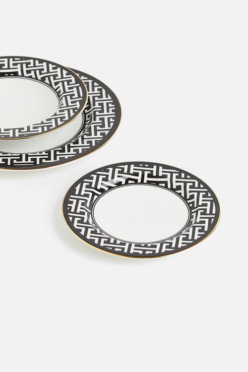 Deep porcelain plate - black patterned