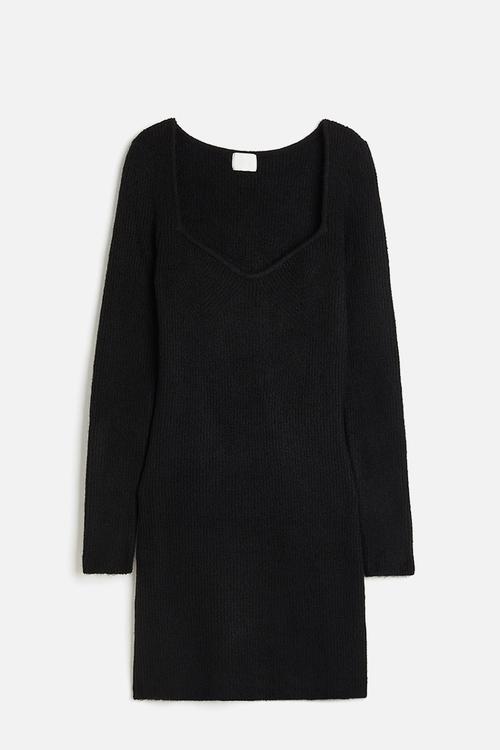 Rib-knit dress - black