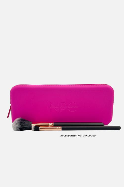 Washable silicone cosmetic brush pouch - pink