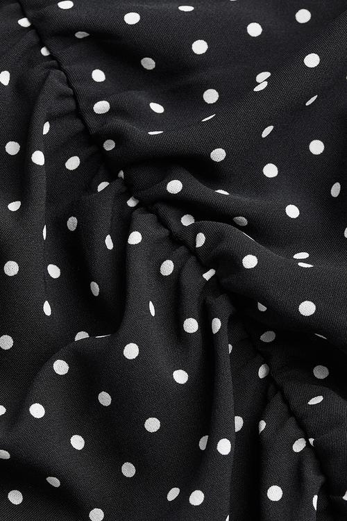 Gathered dress - black & spotted