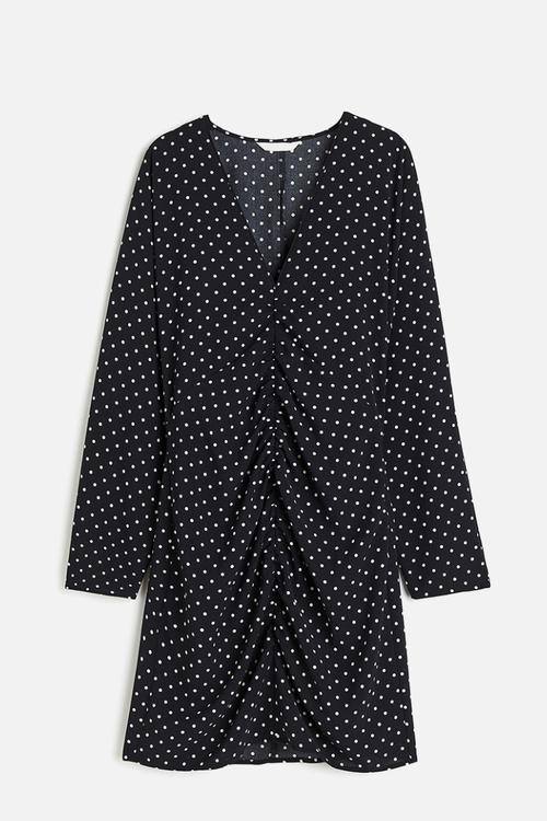 Gathered dress - black & spotted