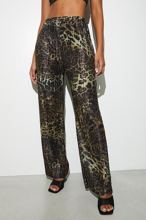 Plisse wide leg  - olive leopard1