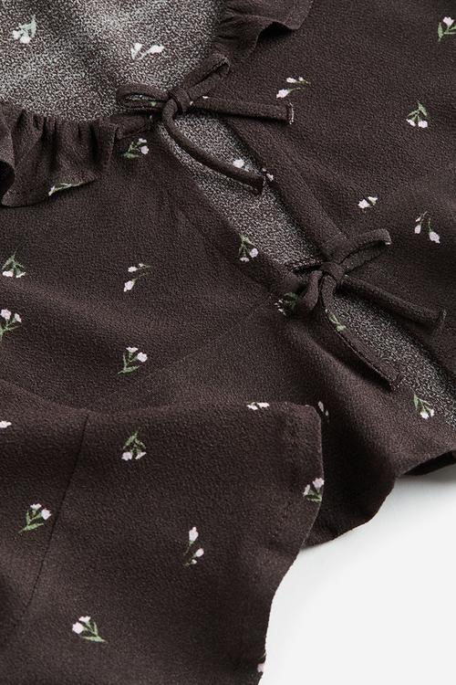 Tie-front blouse - dark brown floral