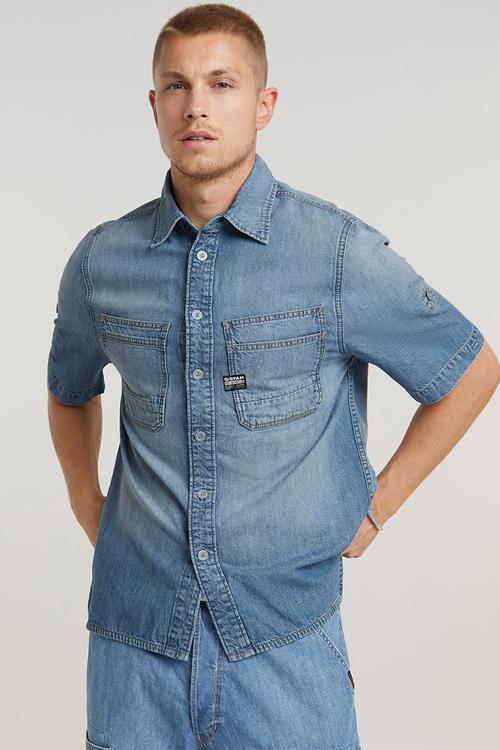 Slanted double pocket regular shirt s\sLt wt ravi denim - sun faded thames