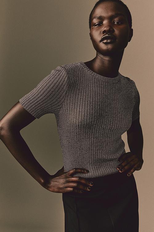 Metallic rib-knit top - grey & silver-coloured