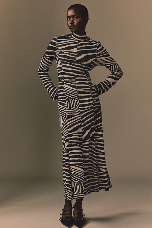 Long jersey dress - black & zebra print