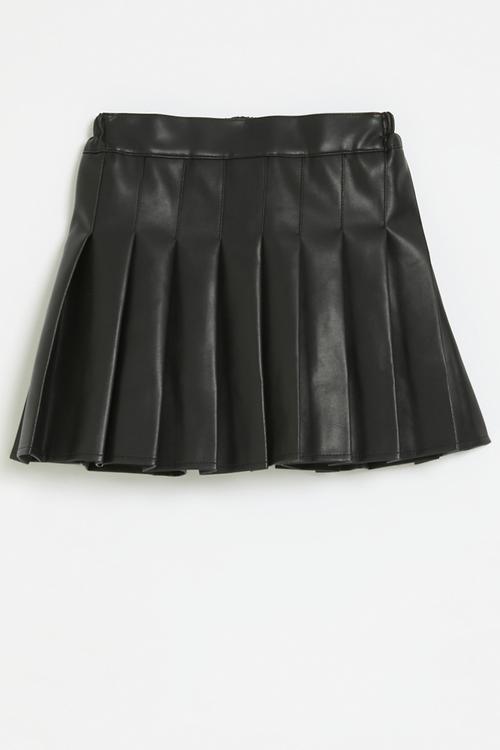 Faux leather pleated skirt - black