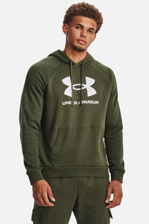 UA rival fleece logo hoody - marine od green/white