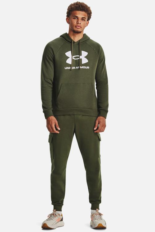 UA rival fleece logo hoody - marine od green/white