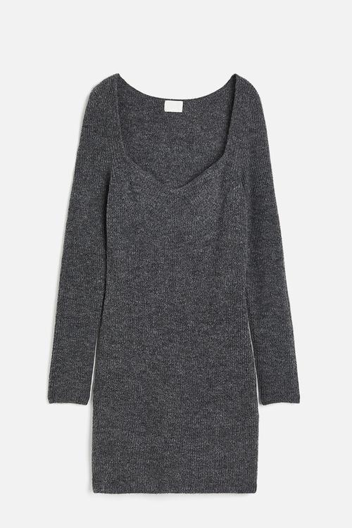 Rib-knit dress - dark grey marl 