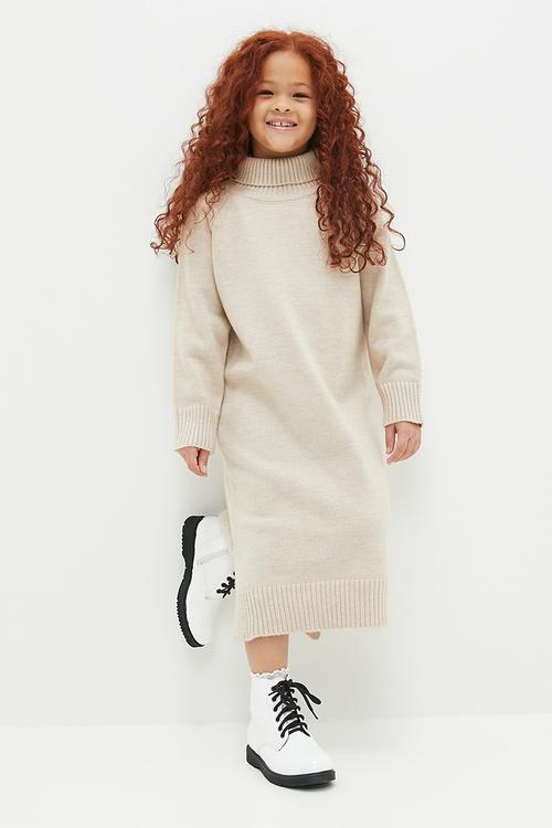 Knit poloneck dress - brown