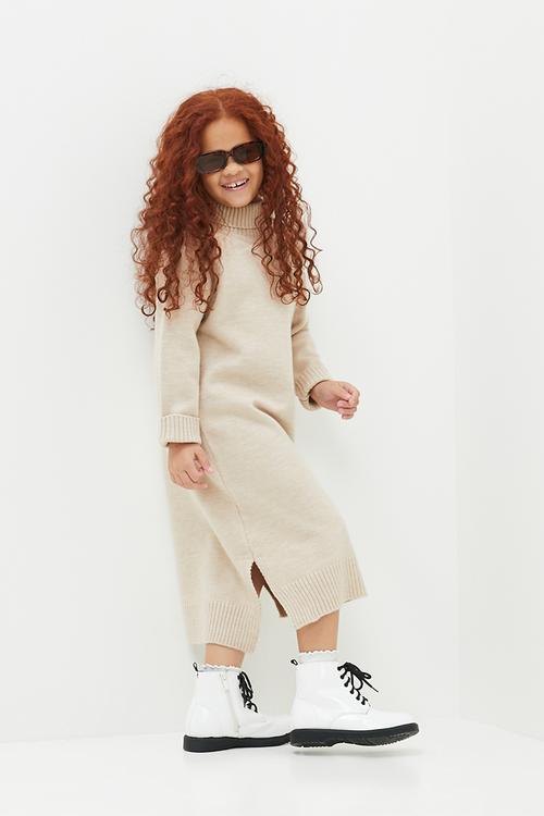 Knit poloneck dress - brown