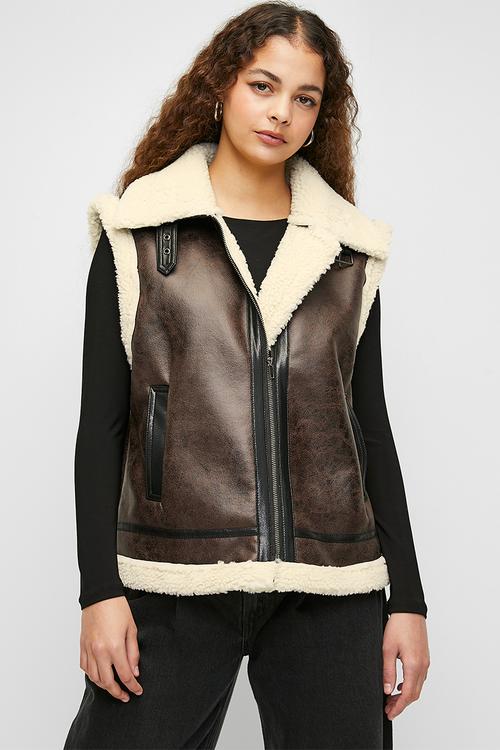 Teddy-lined gilet - dark brown