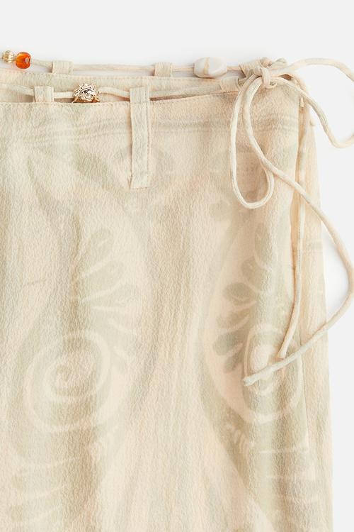 H&M Studio: Bead-detail crinkled trousers - white & yellow multi