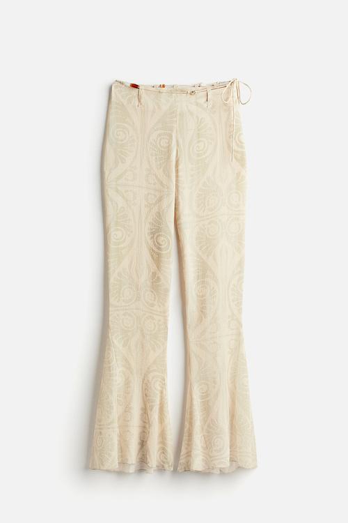 H&M Studio: Bead-detail crinkled trousers - white & yellow multi