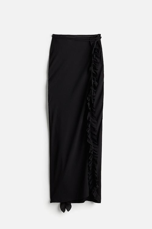 H&M Studio: Ruffled crinkled skirt - black