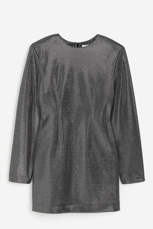 Shiny shoulder-pad dress - black/silver-coloured