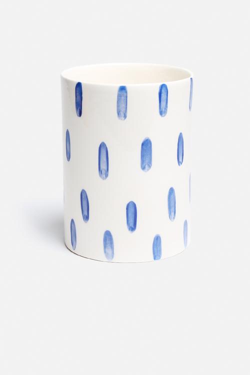 Blue Dabs Large Cylinder Vase