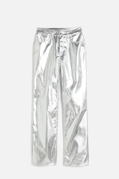 90s straight coated trousers - silver-coloured