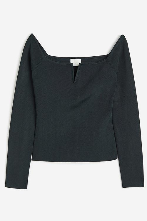 Rib-knit off-the-shoulder top - dark green