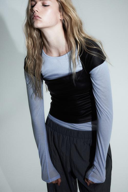 Cap-sleeved coated top - black