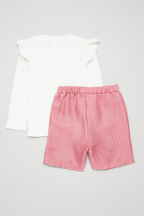 Frilled top & skirt set - pink & white