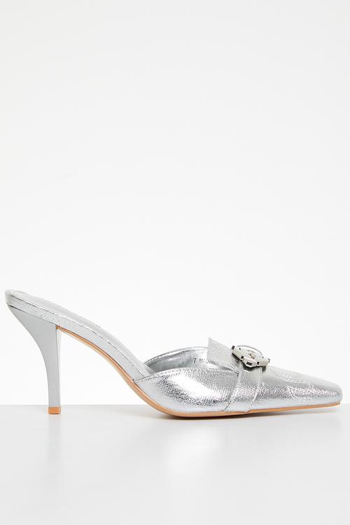 Macchiato heeled mule - silver