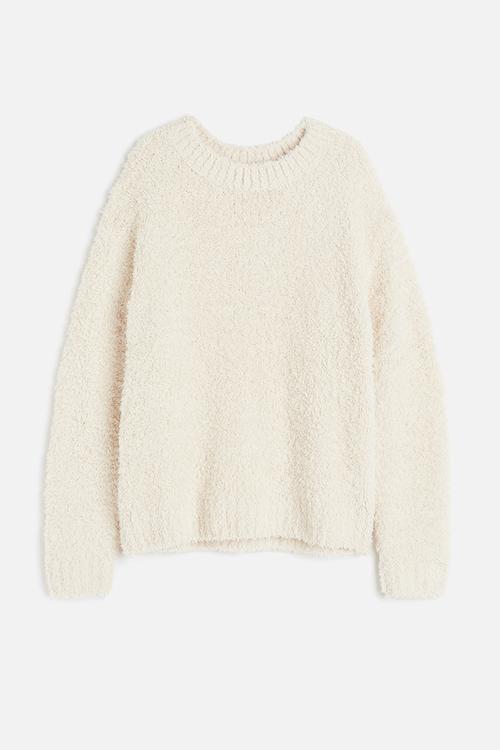 Fluffy-knit loungewear top - natural white