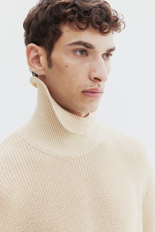 Regular fit polo-neck jumper - light beige