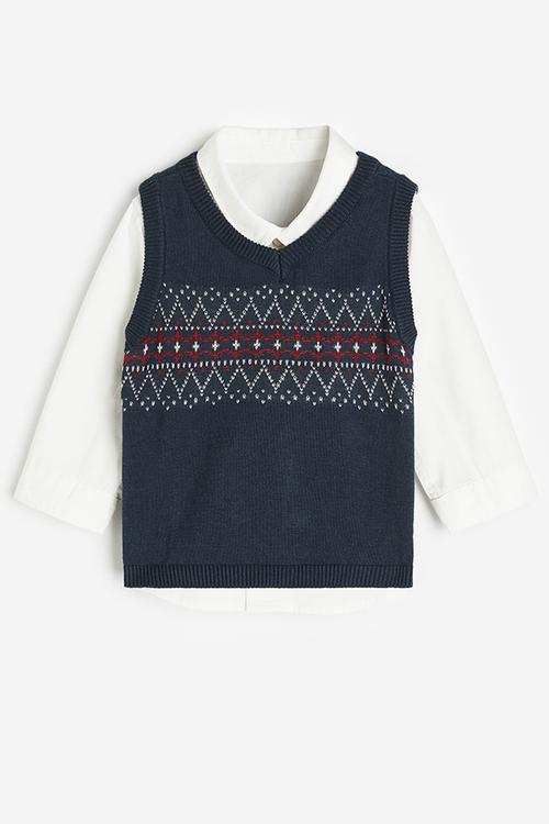 2-Piece dressy set - dark blue & white