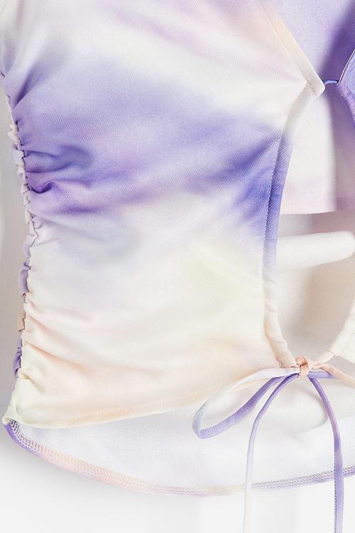 Open-backed gathered top - light purple patterned