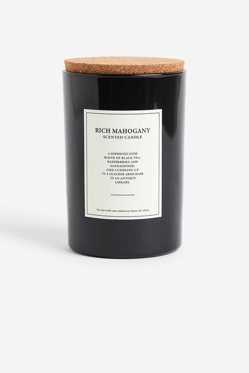 Large cork-lid scented candle - black/rich mahogany 