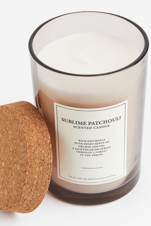 Large cork-lid scented candle - beige/sublime patchouli 