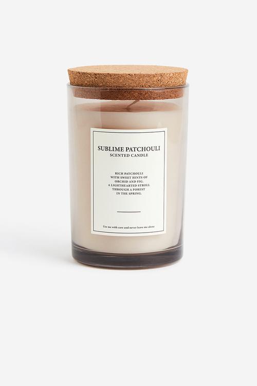 Large cork-lid scented candle - beige/sublime patchouli 