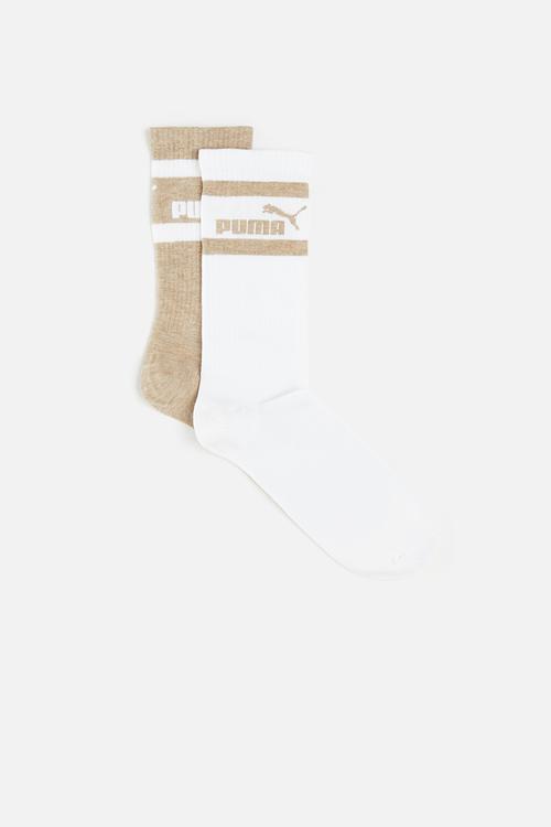 Mens 2 Pk Mid Calf No.1  Logo Socks - Puma White & Camel