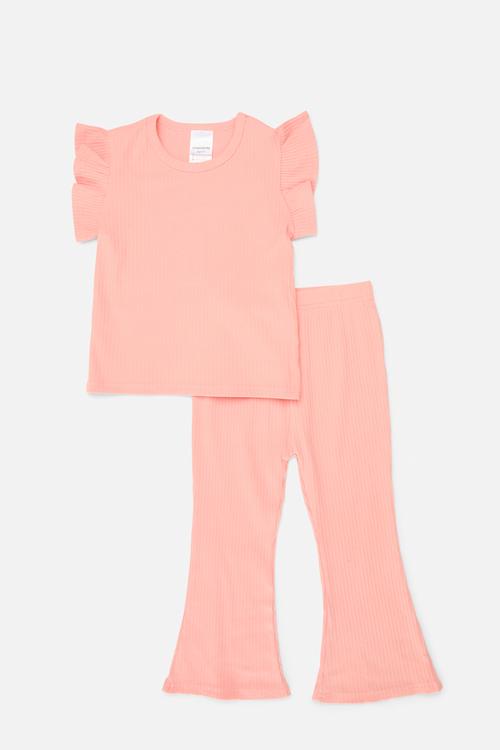Frilled top and pants set - pink