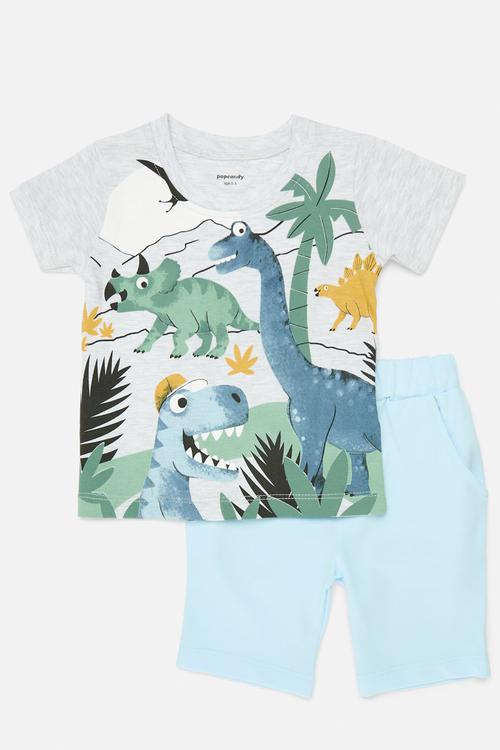 Tee & shorts set - blue & grey
