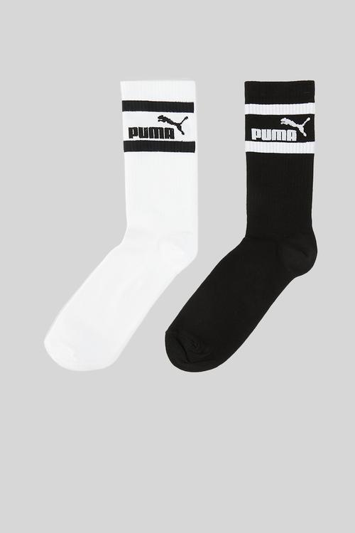 Mens 2 Pk Mid Calf No.1  Logo Socks - Black & White