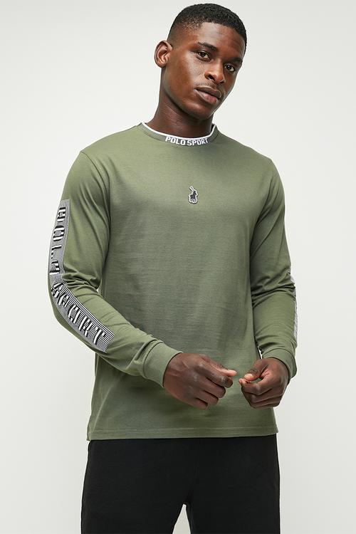 Zolanimen sport long sleeve jacquard collar tee - green 