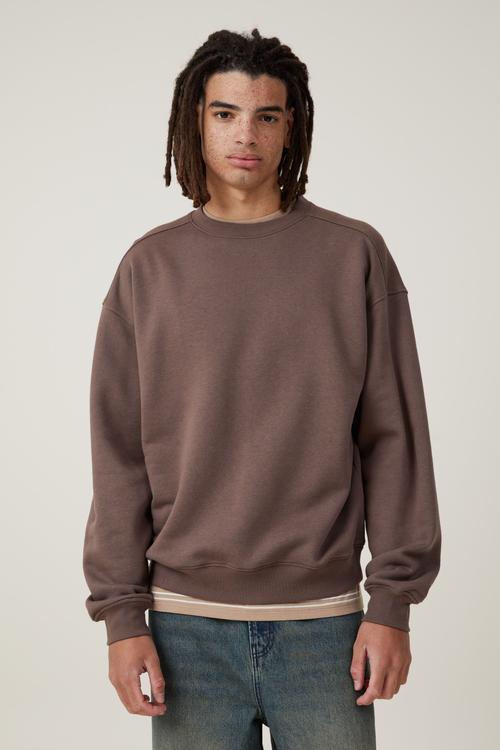 Box fit crew sweater - washed chocolate