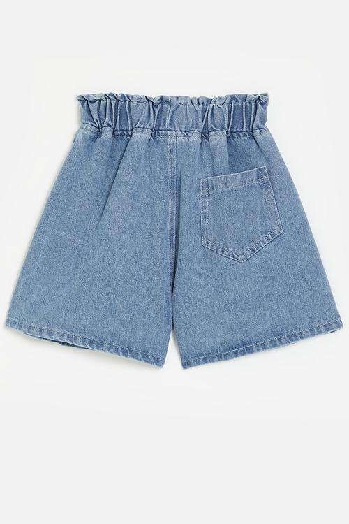 Pleated denim short - blue