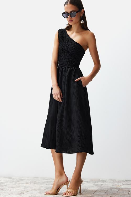 Midi woven dress - black