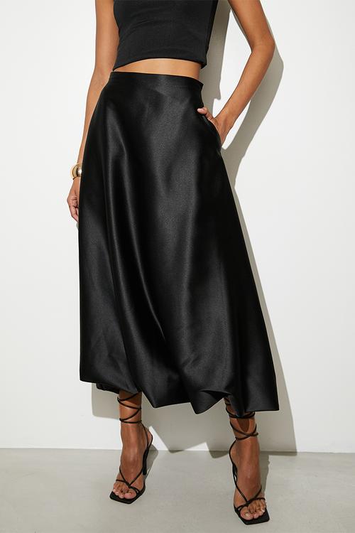 Satin bubble skirt - black